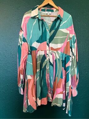 Button-Front Multicolor Mini Dress with Abstract Print size:L